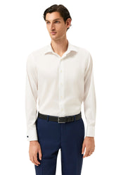 Regular Fit Twill Formal Shirt With Oxford Collar And Double Cuff